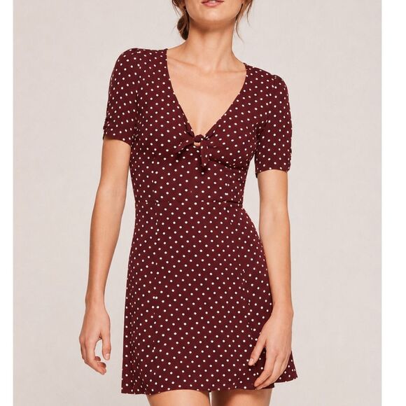 Reformation Dresses & Skirts - Reformation Irene Women's Size 8 Polka Dot Dress Tie Front Short Sleeve Back Zip